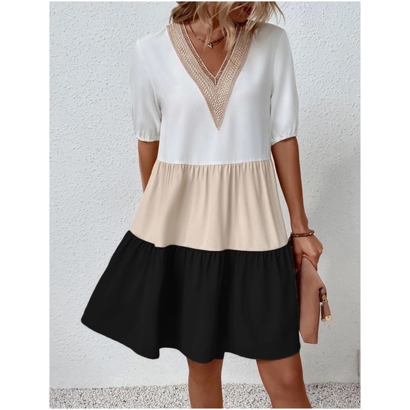 Boho Color Block Lace Oversized Mini Dress - Picture 10 of 13